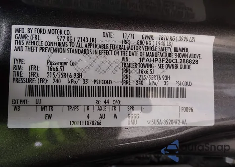 2012 Ford Focus Se from USA, damaged, VIN 1FAHP3F29CL288828